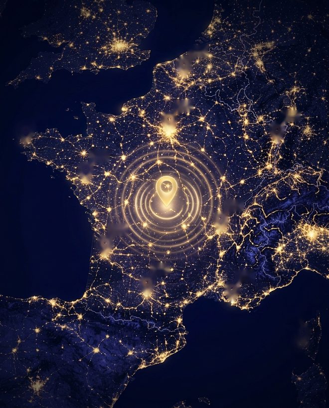 La France vue de nuit, avec les lumières des villes